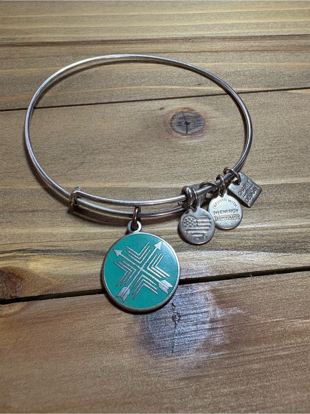 Alex and Ani Silver-Tone Turquoise Enamel Charm Bangle
